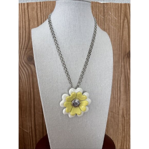 Brighton Jewelry - Brighton Corsage Daisy Flower Necklace Silver Tone Double Chain Extender 17-19"